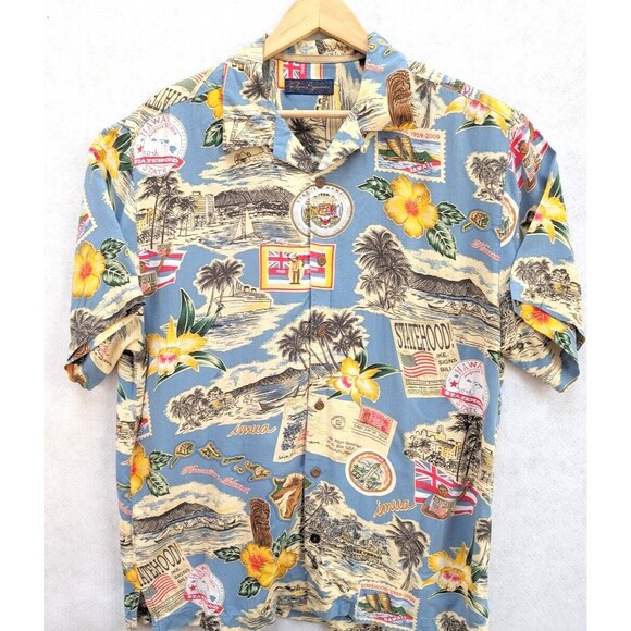 Vintage Reyn Spooner Shirt Sz M Commentating 50 Years of Hawaiian Statehood - Picture 1 of 7